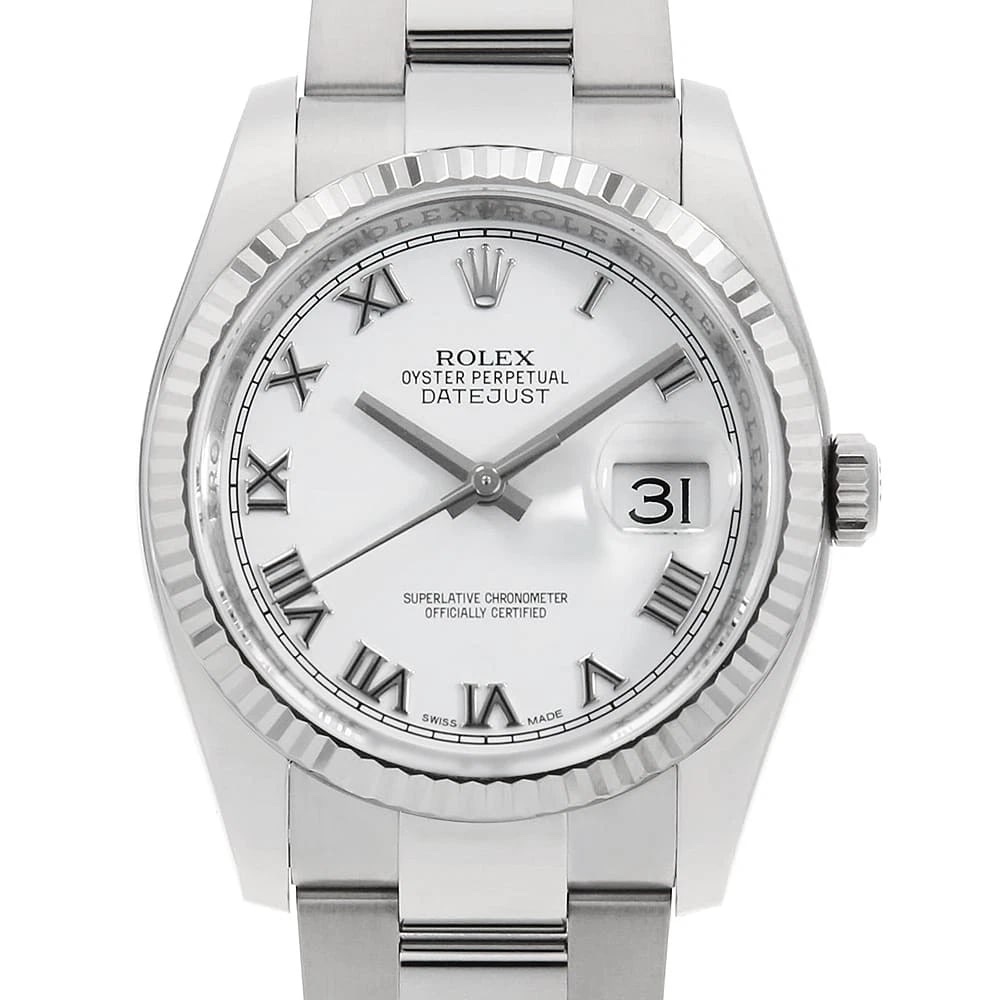 ROLEX DATEJUST ROMAN OYSTER WATCH: ROLEX Datejust Roman oyster Watch Brand: ROLEX Type/Style: Wrist watch Material: Band Material Stainless Steel, Case Material Stainless Steel/White gold Color: Dial Color White Size: Case:W36mm Circum