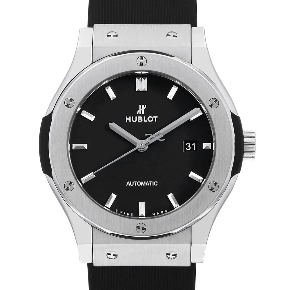 HUBLOT CLASSIC FUSION WATCH: HUBLOT Classic fusion Watch Brand: HUBLOT Type/Style: Wrist watch Material: Band Material rubber, Case Material Titanium Color: Dial Color Black Size: Case:W42mm Accessories: None Accessor