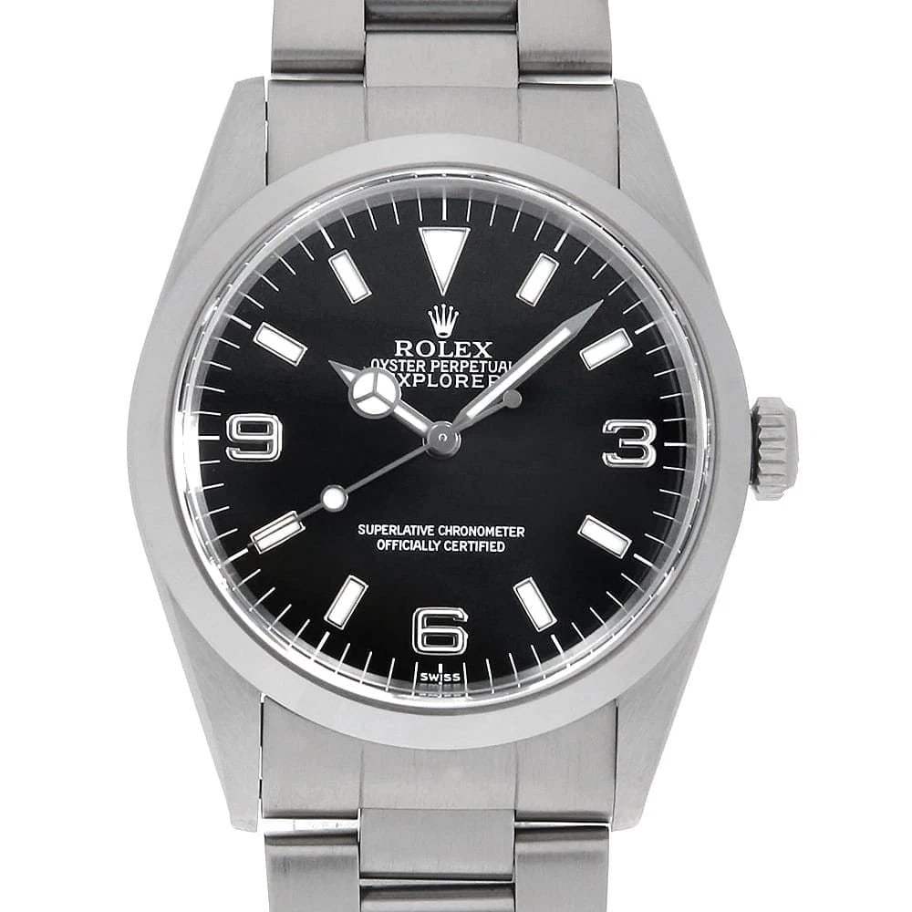 ROLEX EXPLORER BLACK WATCH: ROLEX Explorer black Watch Brand: ROLEX Type/Style: Wrist watch Material: Band Material Stainless Steel, Case Material Stainless Steel Color: Dial Color Black Size: Case:W36mm Circumference of Wrist:1