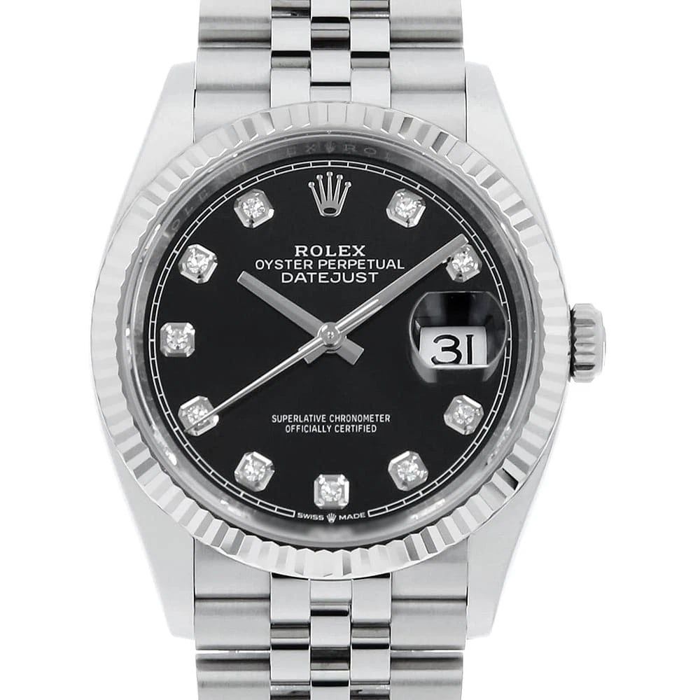 ROLEX DATEJUST DIAMOND BLACK JUBILEE BRACELET WATCH: ROLEX Datejust diamond black jubilee bracelet Watch Brand: ROLEX Type/Style: Wrist watch Material: Band Material Stainless Steel, Case Material Stainless Steel Color: Dial Color Black Size:
