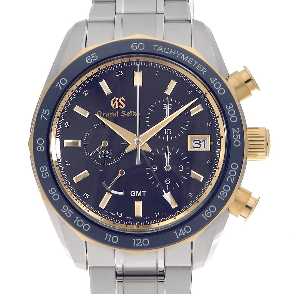 GRAND SEIKO SPRING DRIVE CHRONOGRAPH GMT WATCH: Grand Seiko Spring drive chronograph GMT Watch Brand: Grand Seiko Type/Style: Wrist watch Material: Band Material Stainless Steel, Case Material Stainless Steel Color: Dial Color Blue Size: