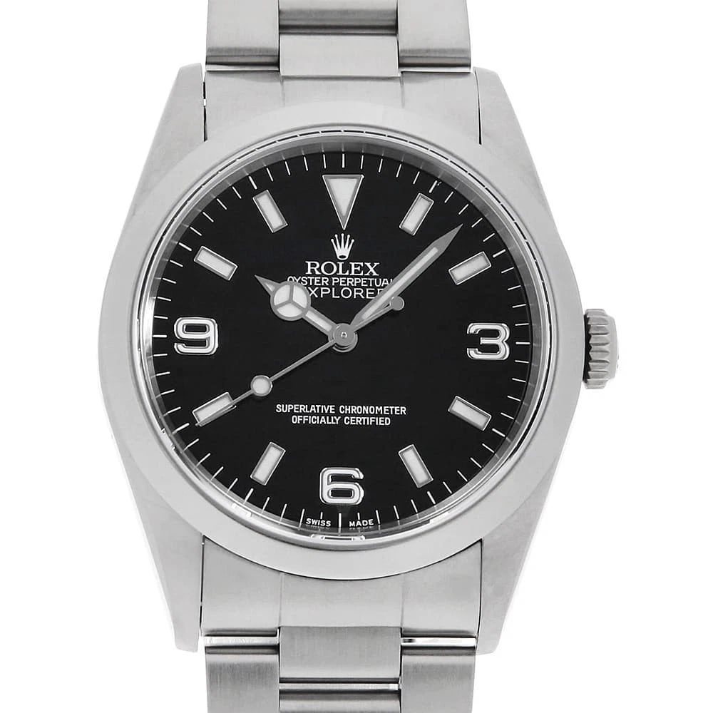 ROLEX EXPLORER BLACK WATCH: ROLEX Explorer black Watch Brand: ROLEX Type/Style: Wrist watch Material: Band Material Stainless Steel, Case Material Stainless Steel Color: Dial Color Black Size: Case:W36mm Circumference of