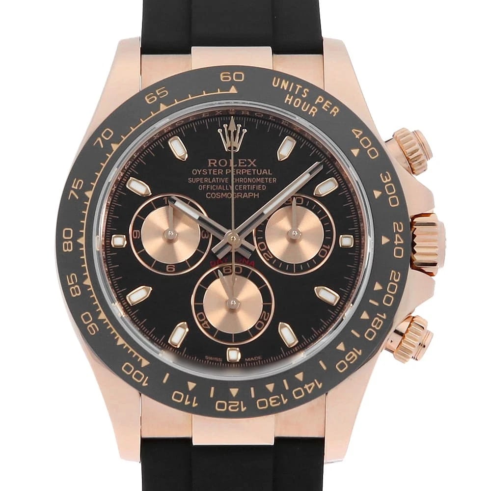 ROLEX COSMOGRAPH DAYTONA BLACK X PINK WATCH: ROLEX Cosmograph Daytona black x Pink Watch Brand: ROLEX Type/Style: Wrist watch Material: Band Material rubber, Case Material Everose Gold Color: Dial Color Black Size: Case:W40mm Circumference of Wr