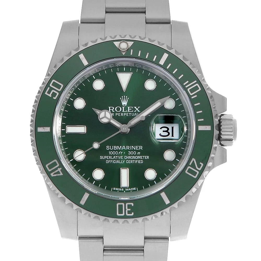 ROLEX SUBMARINER DATE GREEN WATCH: ROLEX SUBMARINER Date green Watch Brand: ROLEX Type/Style: Wrist watch Material: Band Material Stainless Steel, Case Material Stainless Steel Color: Dial Color Green Size: Case:W40mm Circumference of 