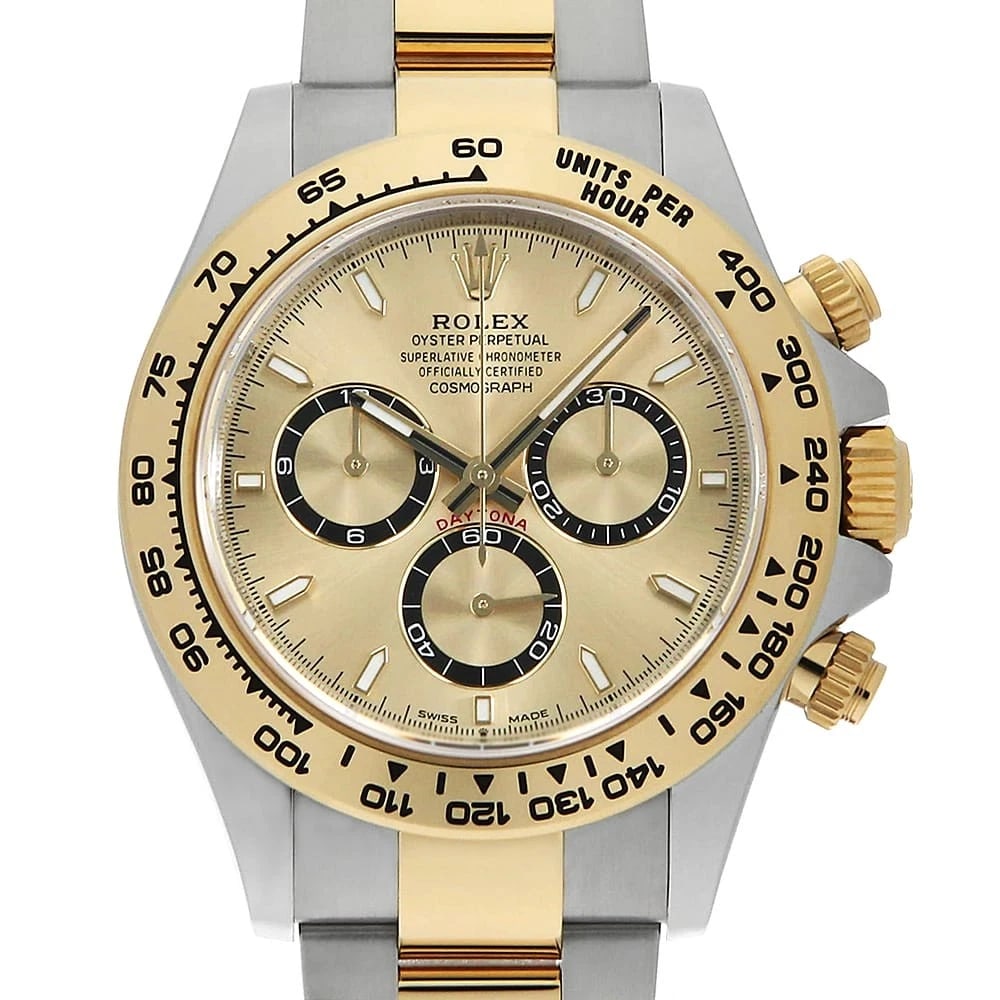 ROLEX COSMOGRAPH DAYTONA GOLDEN WATCH: ROLEX Cosmograph Daytona Golden Watch Brand: ROLEX Type/Style: Wrist watch Material: Band Material Stainless Steel/Yellow Gold, Case Material Stainless Steel Color: Dial Color Golden Size: Case:W40mm 