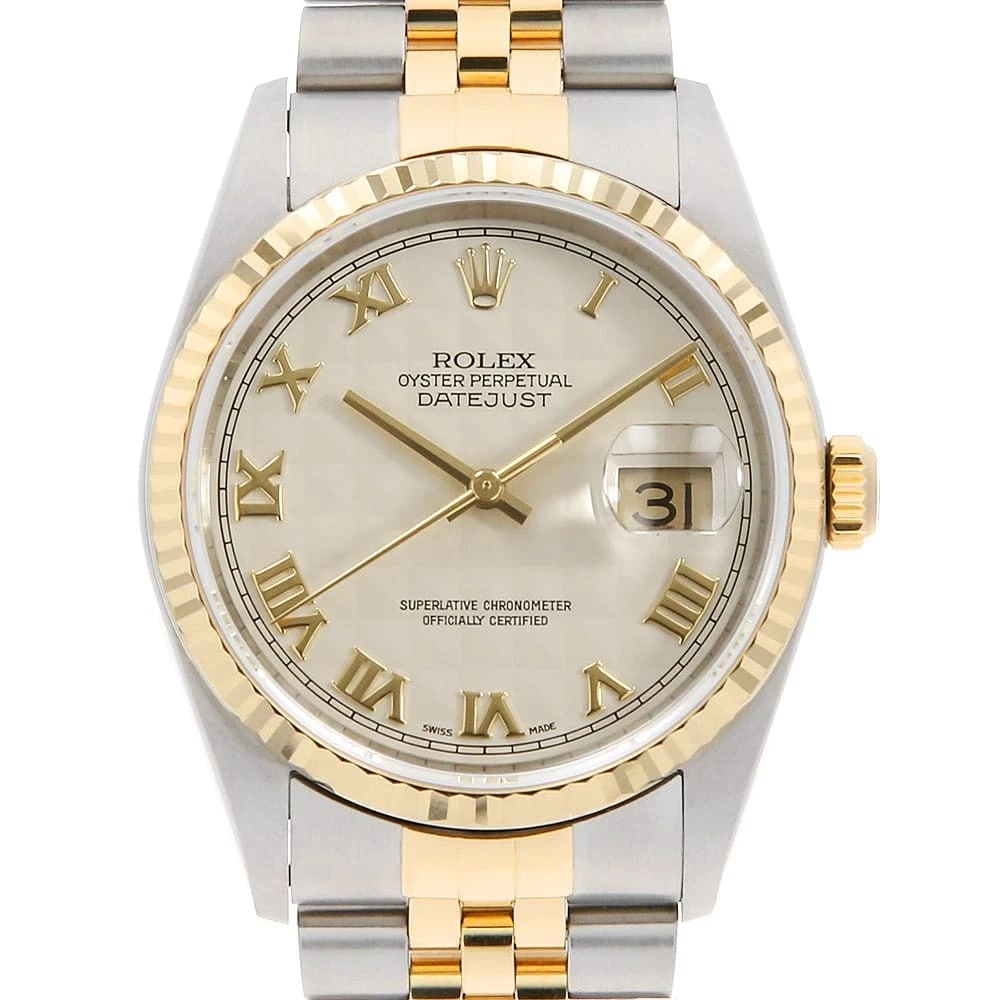 ROLEX DATEJUST CREAM PYRAMID WATCH: ROLEX Datejust cream pyramid Watch Brand: ROLEX Type/Style: Wrist watch Material: Band Material Stainless Steel/Yellow Gold, Case Material Stainless Steel/Yellow Gold Color: Dial Color Ivory Size: Cas