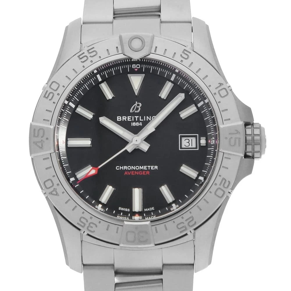 BREITLING AVENGER AUTOMATIC WATCH: BREITLING Avenger Automatic Watch Brand: BREITLING Type/Style: Wrist watch Material: Band Material Stainless Steel, Case Material Stainless Steel Color: Dial Color Black Size: Case:W42mm Circumference