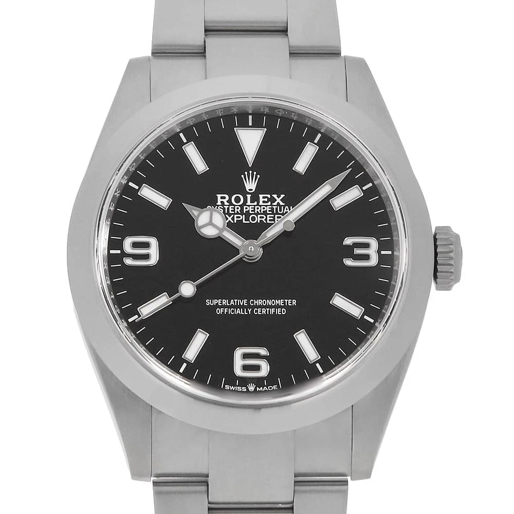 ROLEX EXPLORER BLACK WATCH: ROLEX Explorer black Watch Brand: ROLEX Type/Style: Wrist watch Material: Band Material Stainless Steel, Case Material Stainless Steel Color: Dial Color Black Size: Case:W40mm Circumference of Wrist:1