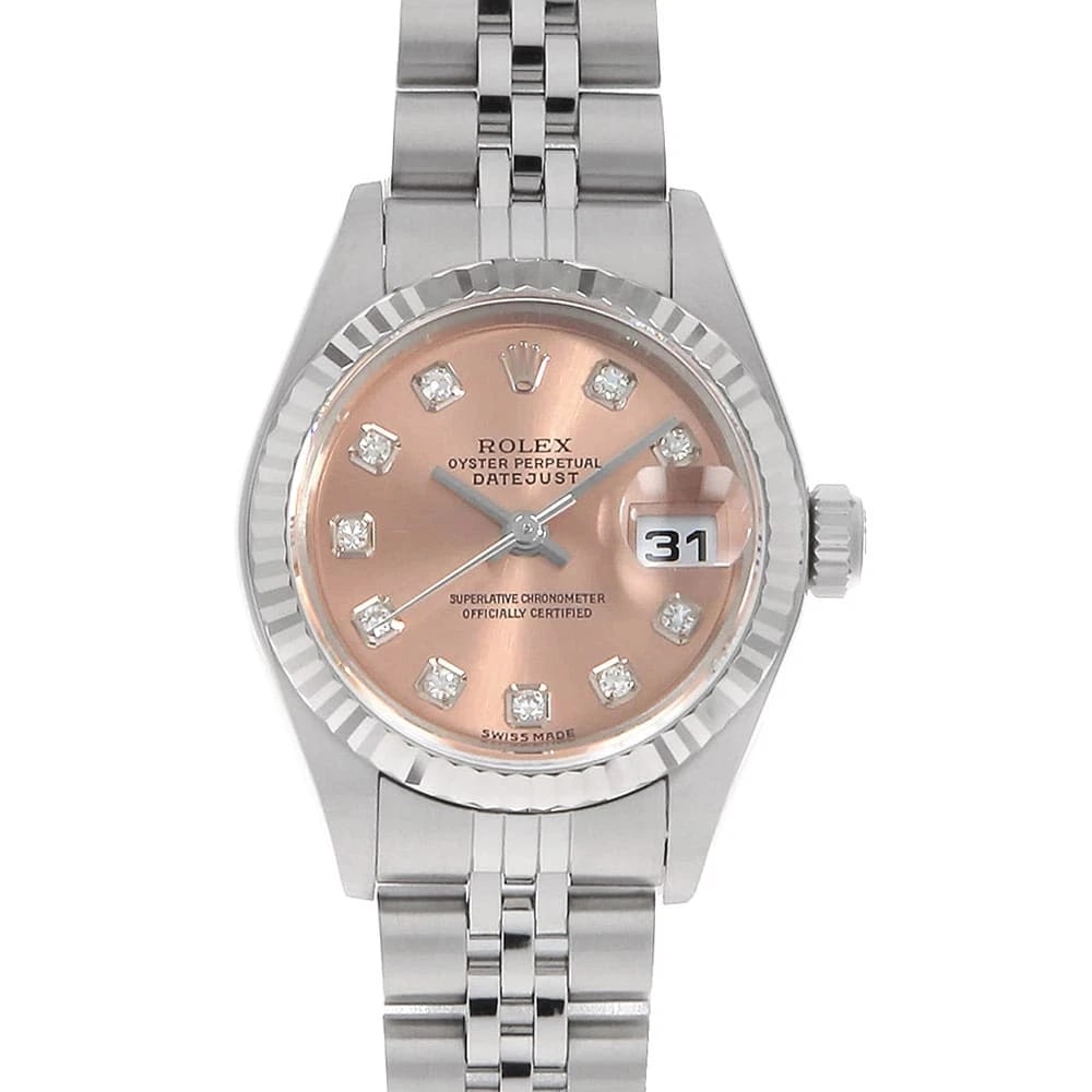 ROLEX DATEJUST DIAMOND PINK WATCH: ROLEX Datejust Diamond pink Watch Brand: ROLEX Type/Style: Wrist watch Material: Band Material Stainless Steel, Case Material Stainless Steel/White gold Color: Dial Color Pink Size: Case:W26mm