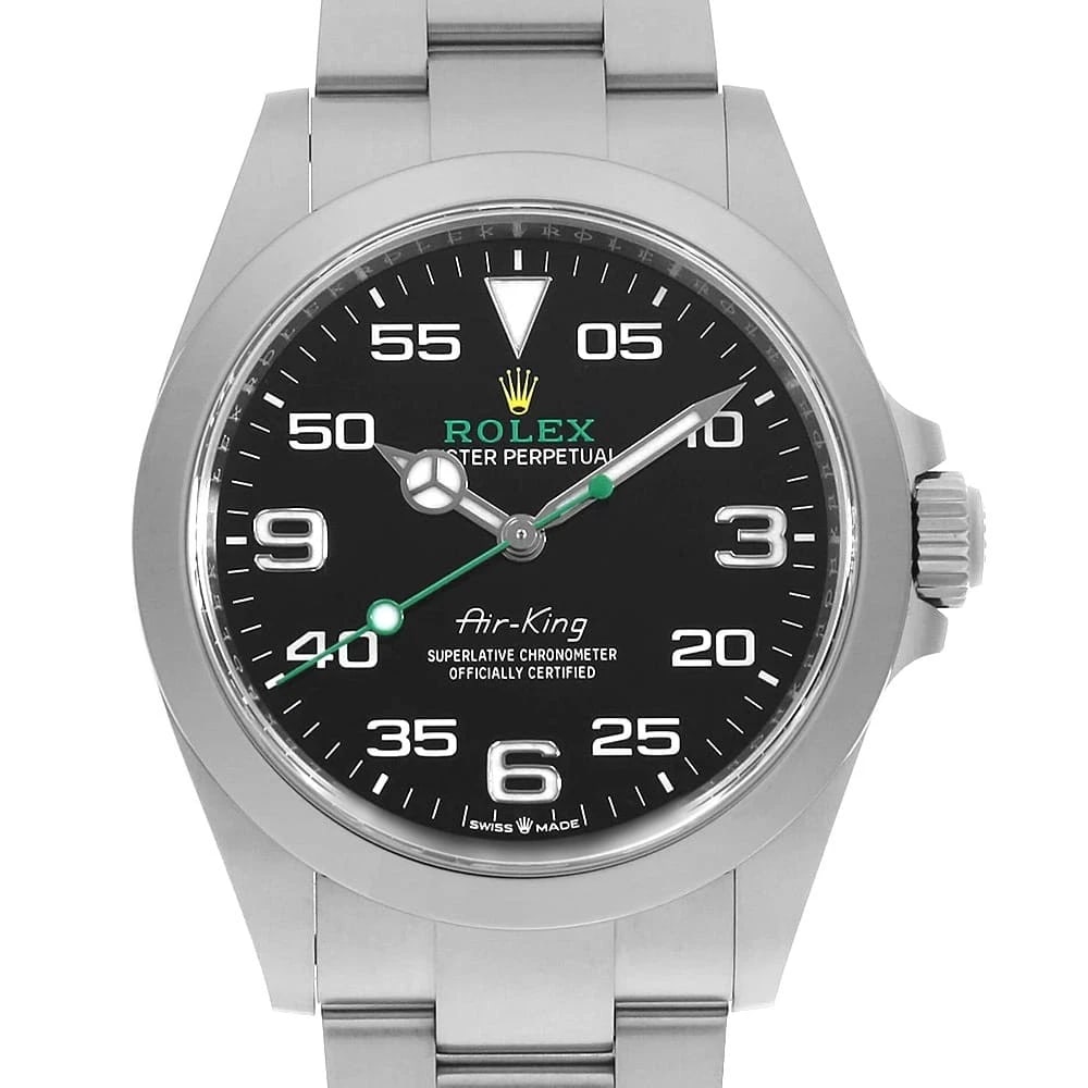 ROLEX AIR KING BLACK WATCH: ROLEX Air king black Watch Brand: ROLEX Type/Style: Wrist watch Material: Band Material Stainless Steel, Case Material Stainless Steel Color: Dial Color Black Size: Case:W40mm Circumference of