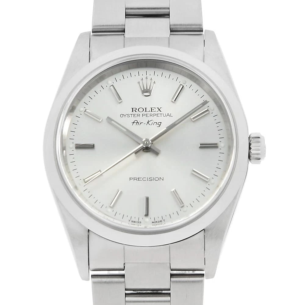 ROLEX AIR KING SILVER WATCH: ROLEX Air king Silver Watch Brand: ROLEX Type/Style: Wrist watch Material: Band Material Stainless Steel, Case Material Stainless Steel Color: Dial Color Silver Size: Case:W34mm Circumference of