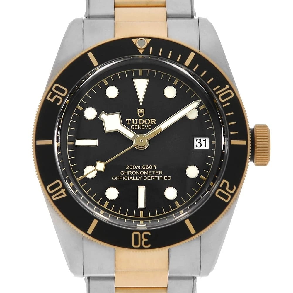TUDOR HERITAGE BLACK BAY WATCH: TUDOR Heritage Black Bay Watch Brand: TUDOR Type/Style: Wrist watch Material: Band Material Stainless Steel/Yellow Gold, Case Material Stainless Steel Color: Dial Color Black Size: Case:W41mm Circumfe