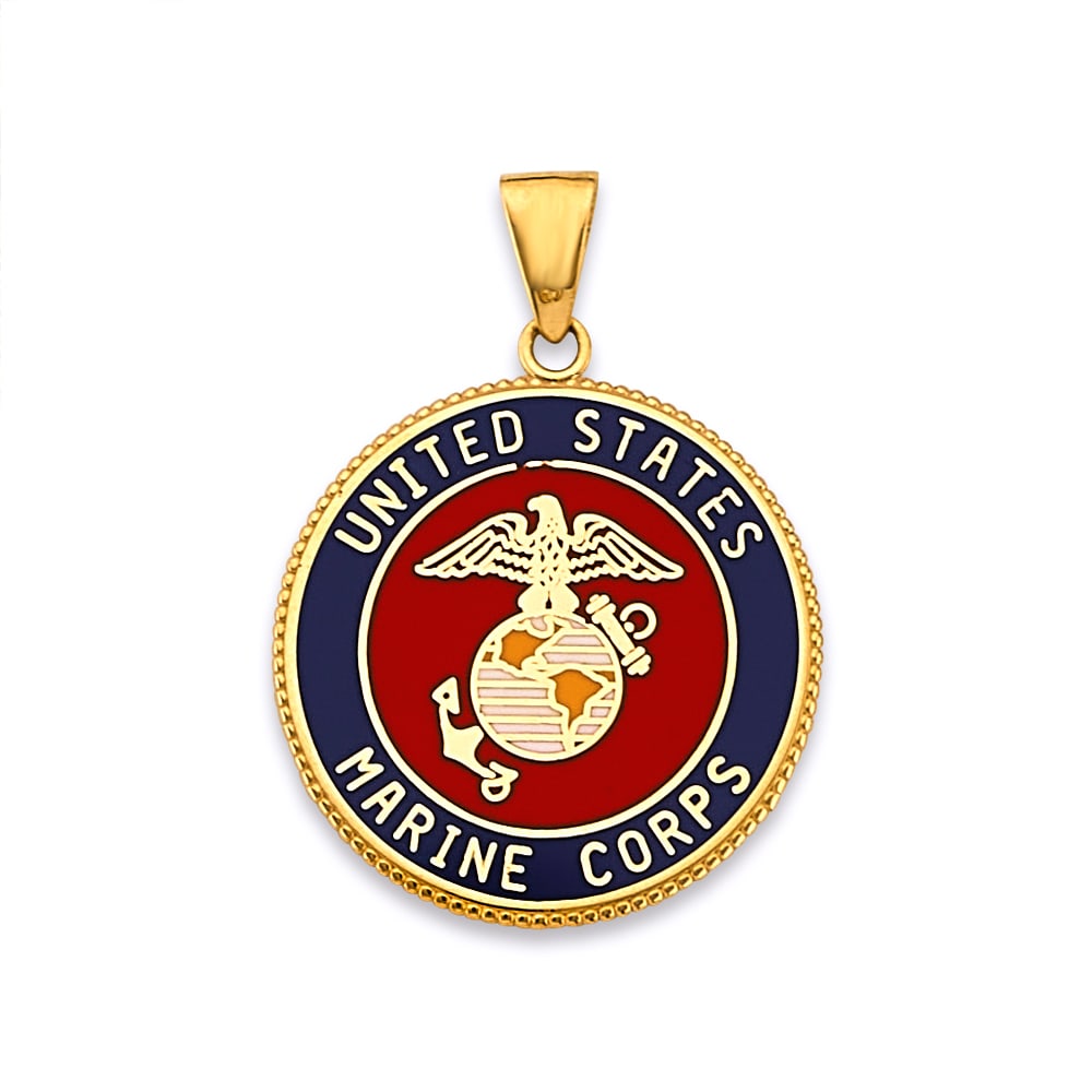 14KY US MARINE DOUBLE SIDED PENDANT: 14KY US Marine Double Sided Pendant Type: Pendant Material Type: 14k Gold Material Color: Yellow Avg. Weight: 3.2 Gr. Size: Height : 25 mm, Width : 20 mm Accessories: None Notice: When pur