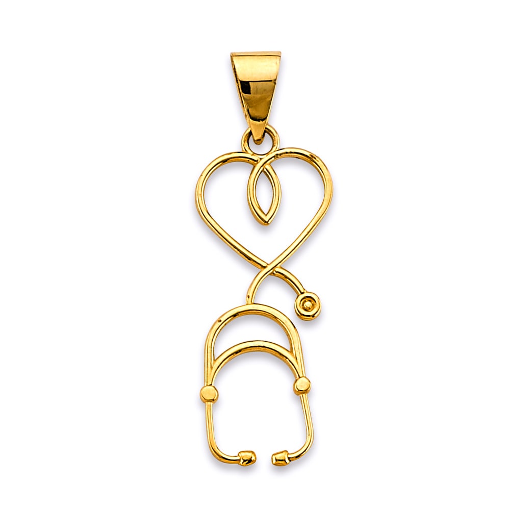 14KY STETHOSCOPE PENDANT: 14KY Stethoscope Pendant Type: Pendant Material Type: 14k Gold Material Color: Yellow Avg. Weight: 0.92 Gr. Size: Height : 33 mm, Width : 10 mm Accessories: None Notice: When purchasing pre-owned