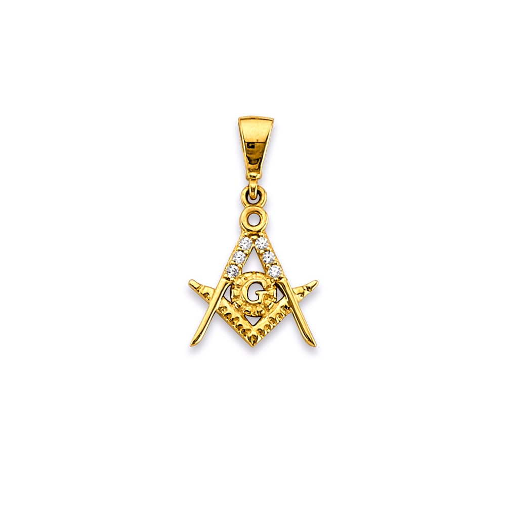 14KY MASONIC SYMBOL PENDANT: 14KY Masonic Symbol Pendant Type: Pendant Material Type: 14k Gold Material Color: Yellow Avg. Weight: 0.8 Gr. Size: Height : 20 mm, Width : 10 mm Accessories: None Notice: When purchasing pre-owned