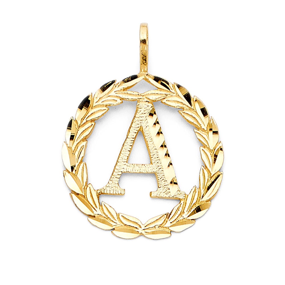14KY INITIAL WREATH PENDANT: 14KY Initial Wreath Pendant Type: Pendant Material Type: 14k Gold Material Color: Yellow Avg. Weight: 1.24 Gr. Size: Height : 20 mm,Width : 20 mm Accessories: None Notice: When purchasing