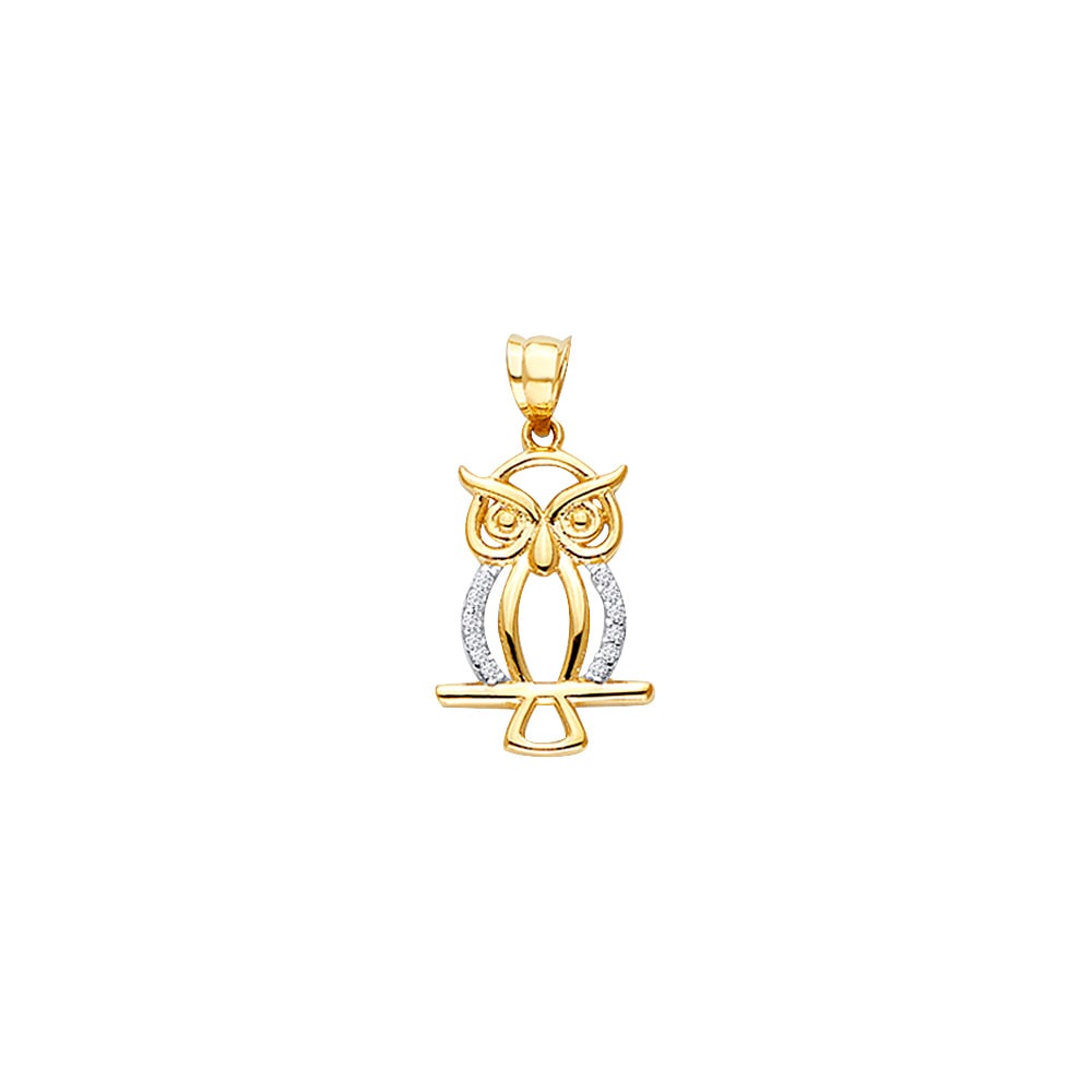 14KY CZ OWL PENDANT: 14KY CZ Owl Pendant Type: Pendant Material Type: 14k Gold Material Color: Yellow Avg. Weight: 1.13 Gr. Size: Height : 25 mm, Width : 13 mm Accessories: None Notice: When purchasing pre-owned goods,
