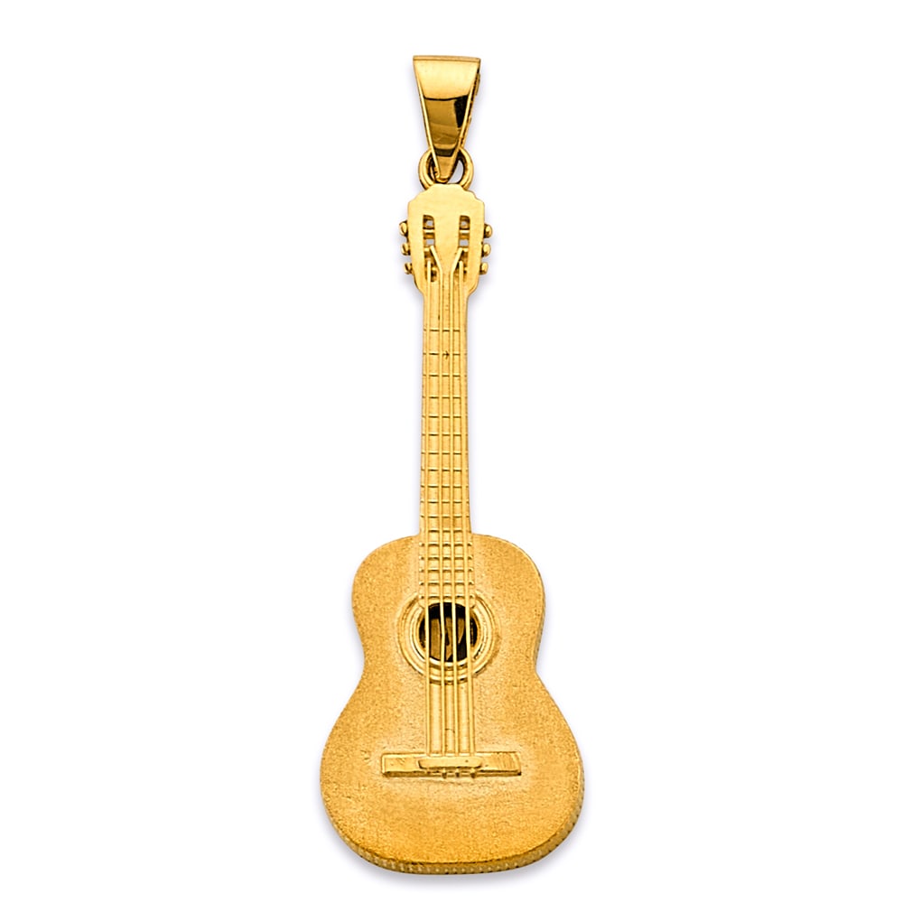 14KY GUITAR PENDANT: 14KY Guitar Pendant Type: Pendant Material Type: 14k Gold Material Color: Yellow Avg. Weight: 4.27 Gr. Size: Height : 45 mm, Width : 15 mm Accessories: None Notice: When purchasing pre-own