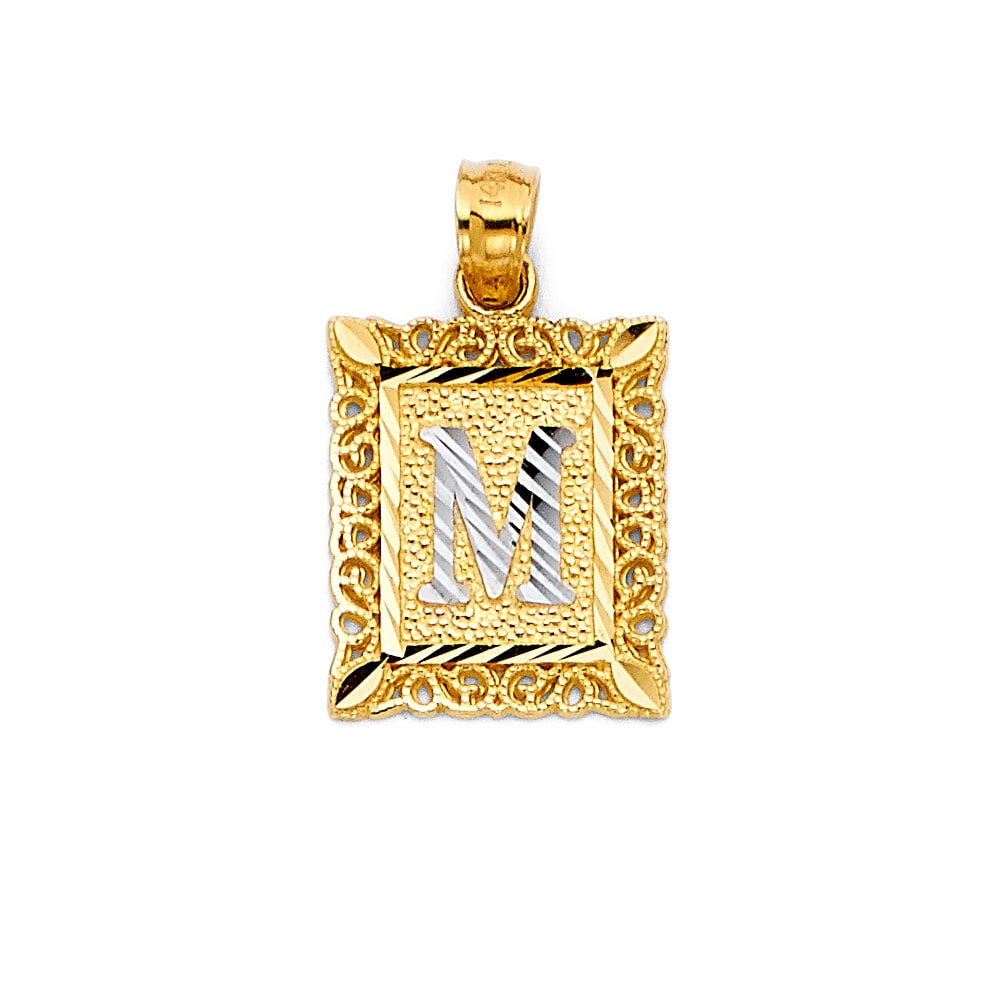 14K 2T INITIAL SQUARE PENDANT: 14K 2T Initial Square Pendant Type: Pendant Material Type: 14k Gold Material Color: Two Tone Avg. Weight: 1.16 Gr. Size: Height : 20 mm,Width : 12 mm Accessories: None Notice: When purchas