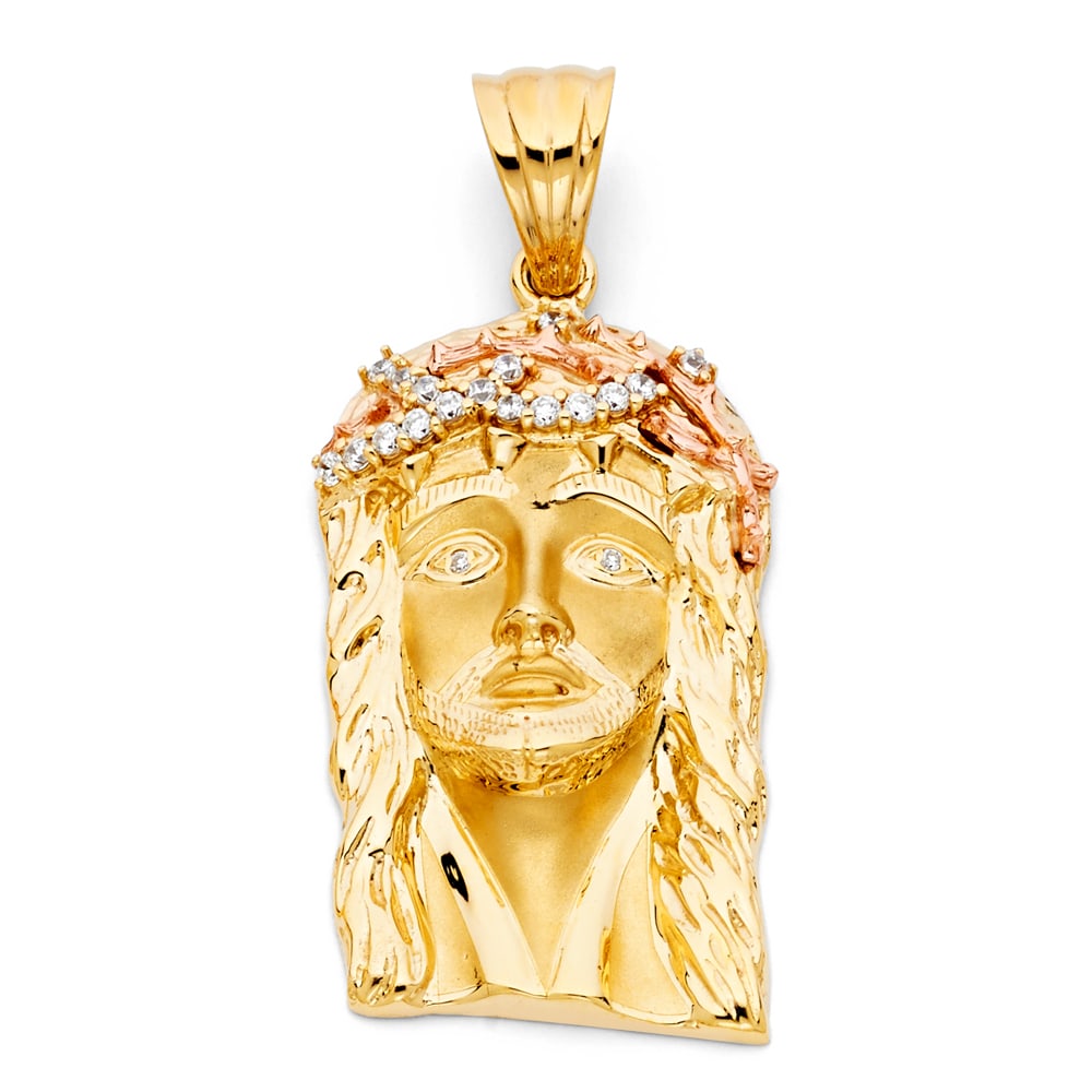 14K 2T CZ JESUS CHRIST HEAD PENDANT (1 of 4)