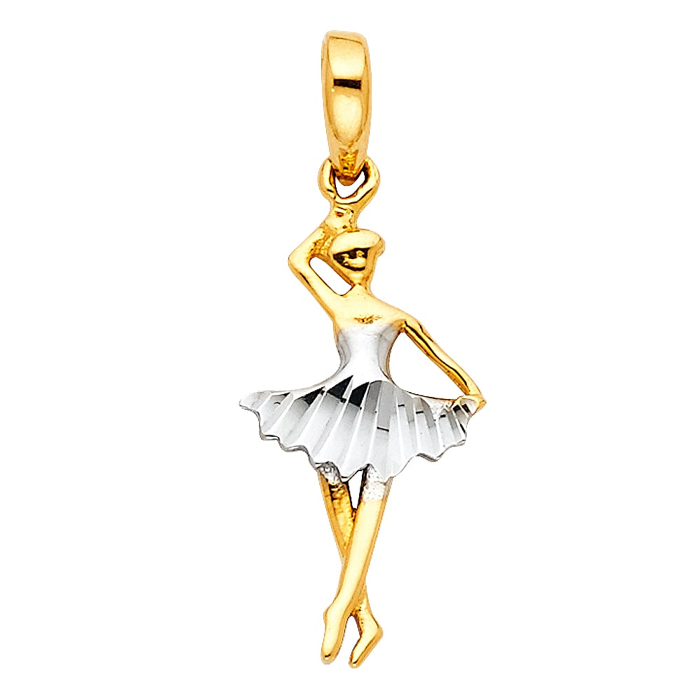 14K 2T BALLERINA PENDANT: 14K 2T Ballerina Pendant Type: Pendant Material Type: 14k Gold Material Color: Two Tone Avg. Weight: 0.66 Gr. Size: Height : 18 mm, Width : 10 mm Accessories: None Notice: When purchasing pre-owned