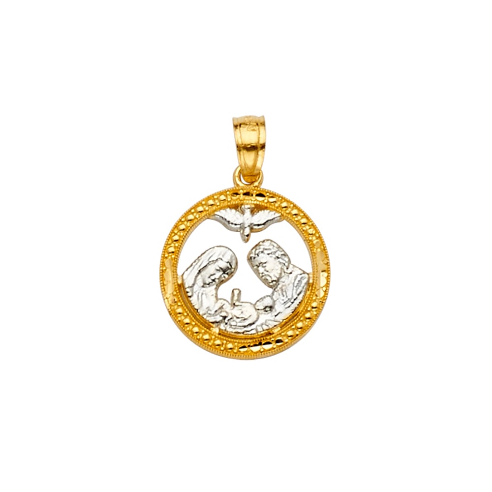 14K 2T BAPTISM PENDANT: 14K 2T Baptism Pendant Type: Pendant Material Type: 14k Gold Material Color: Two Tone Avg. Weight: 0.95 Gr. Size: Height : 21 mm,Width : 15 mm Accessories: None Notice: When purchasing pre-owned