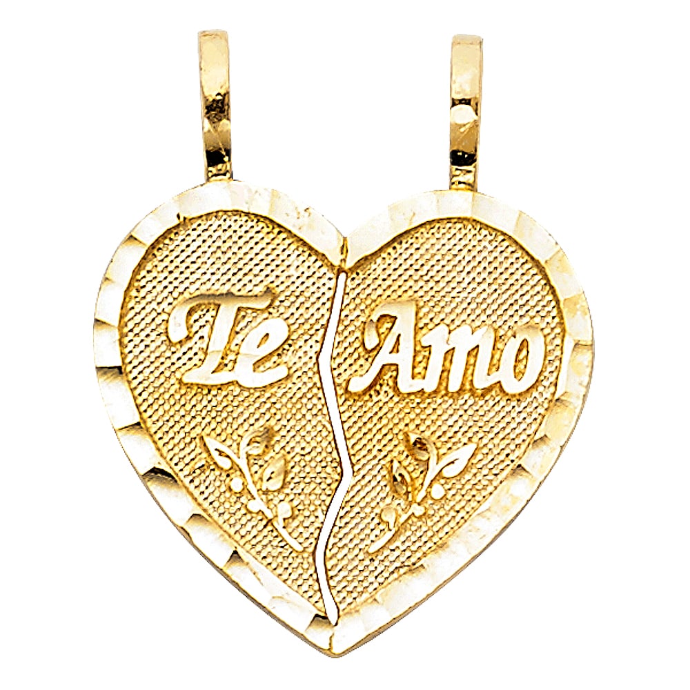 14KY TE AMO HEART PENDANT: 14KY Te Amo Heart Pendant Type: Pendant Material Type: 14k Gold Material Color: Yellow Avg. Weight: 1.67 Gr. Size: Height : 18 mm,Width : 18 mm Accessories: None Notice: When purchasing pr