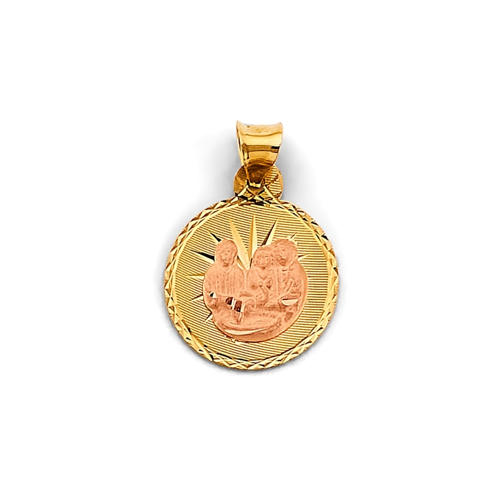 14K 2T STAMP HOLY FAMILY PENDANT: 14K 2T Stamp Holy Family Pendant Type: Pendant Material Type: 14k Gold Material Color: Two Tone Avg. Weight: 0.77 Gr. Size: Height : 20 mm, Width : 15 mm Accessories: None Notice: When pur