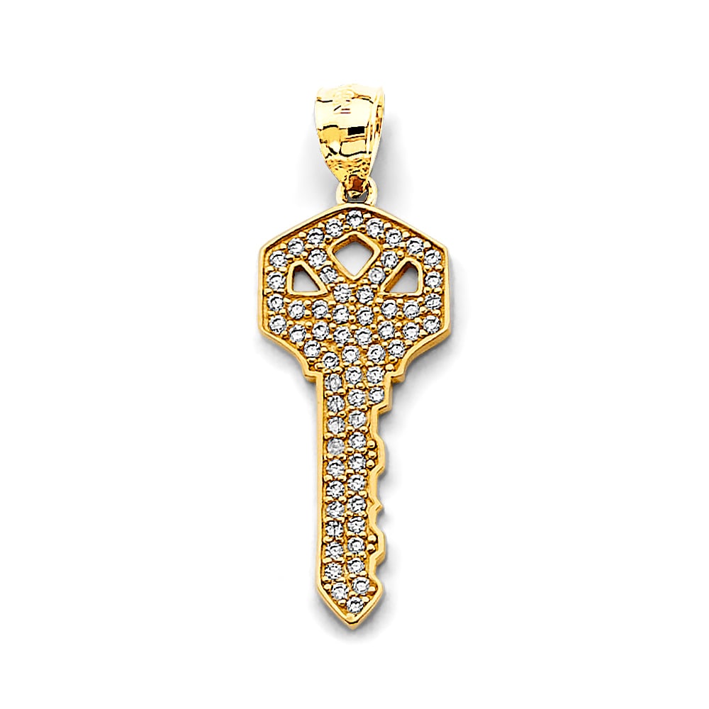 14KY CZ KEY PENDANT: 14KY CZ Key Pendant Type: Pendant Material Type: 14k Gold Material Color: Yellow Avg. Weight: 1.78 Gr. Size: Height : 30 mm, Width : 10 mm Accessories: None Notice: When purchasing pre-owned goods,