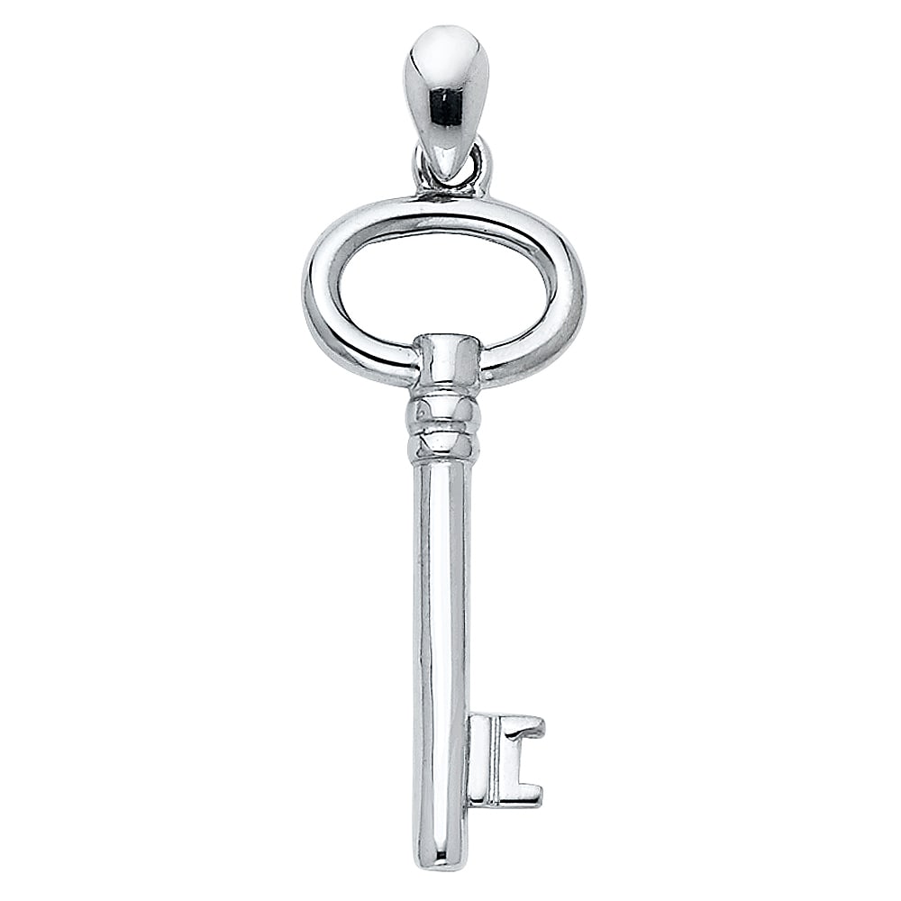 14KW KEY PENDANT: 14KW Key Pendant Type: Pendant Material Type: 14k Gold Material Color: White Avg. Weight: 0.67 Gr. Size: Height : 27 mm,Width : 10 mm Accessories: None Notice: When purchasing pre-owned goods, please
