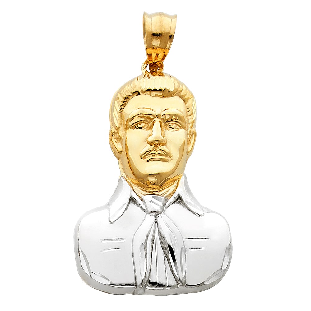 14K 2T MALVERDE SINALOA PENDANT: 14K 2T Malverde Sinaloa Pendant Type: Pendant Material Type: 14k Gold Material Color: Two Tone Avg. Weight: 7.06 Gr. Size: Height : 36 mm Width : 26 mm Accessories: None Notice: When purch