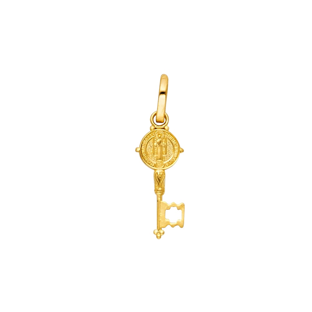 14KY SAN BENITO KEY PENDANT: 14KY San Benito Key Pendant Type: Pendant Material Type: 14k Gold Material Color: Yellow Avg. Weight: 0.43 Gr. Size: Height : 20 mm, Width : 5 mm Accessories: None Notice: When purchasing