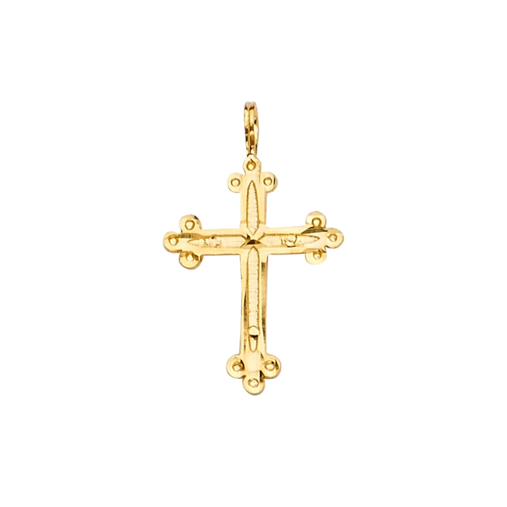 14KY CROSS PENDANT: 14KY Cross Pendant Type: Pendant Material Type: 14k Gold Material Color: Yellow Avg. Weight: 0.81 Gr. Size: Height : 24 mm,Width : 15 mm Accessories: None Notice: When purchasing pre-owned