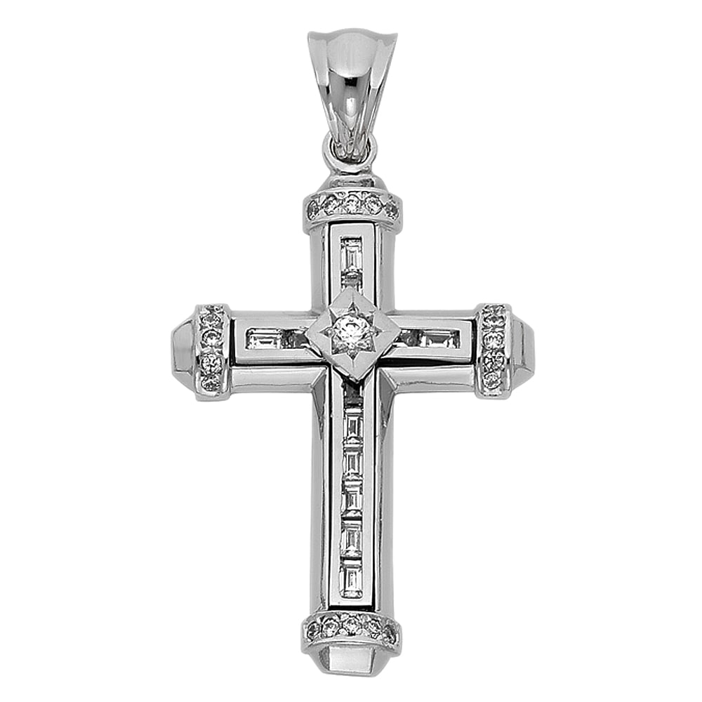 14KW FANCY CROSS PENDANT: 14KW Fancy Cross Pendant Type: Pendant Material Type: 14k Gold Material Color: White Avg. Weight: 6.92 Gr. Size: Height : 39 mm,Width : 28 mm Accessories: None Notice: When purchasing pre-