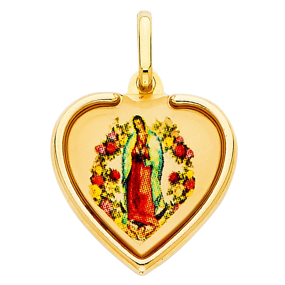 14K OUR LADY OF GUADALUPE PENDANT: 14K Our Lady of Guadalupe Pendant Type: Pendant Material Type: 14k Gold Material Color: Yellow Avg. Weight: 1.02 Gr. Size: Height : 18 mm Width : 19 mm Accessories: None Notice: When purch