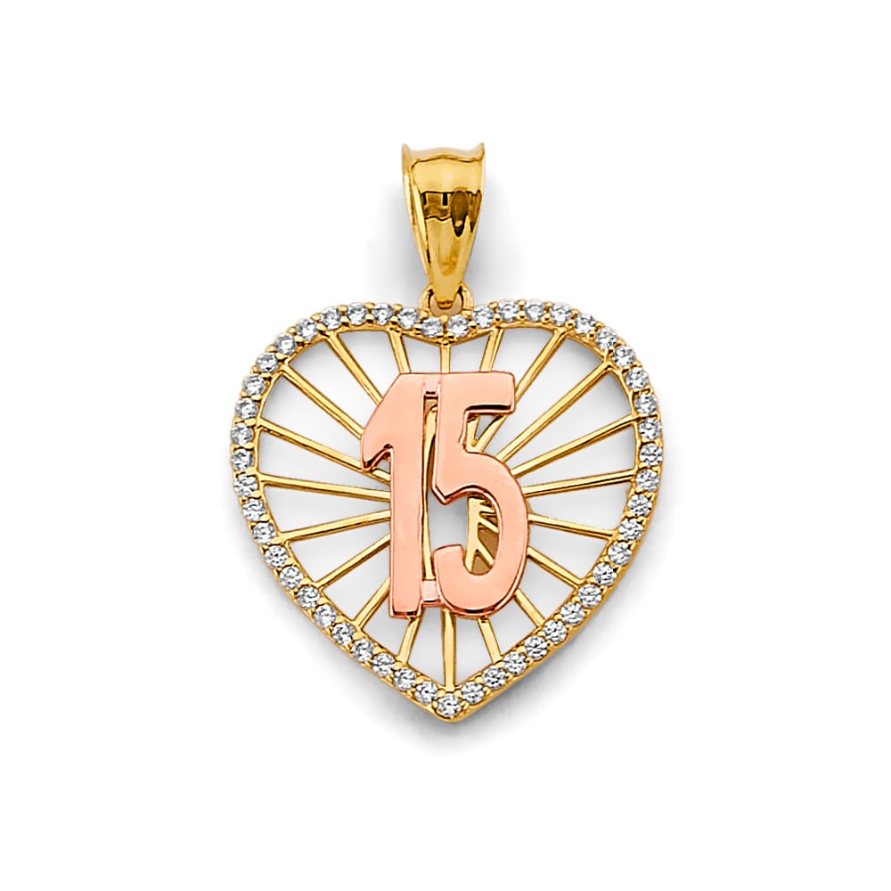 14K 2T CZ HEART PENDANT: 14K 2T CZ Heart Pendant Type: Pendant Material Type: 14k Gold Material Color: Two Tone Avg. Weight: 1.88 Gr. Size: Height : 27 mm, Width : 20 mm Accessories: None Notice: When purchasing p