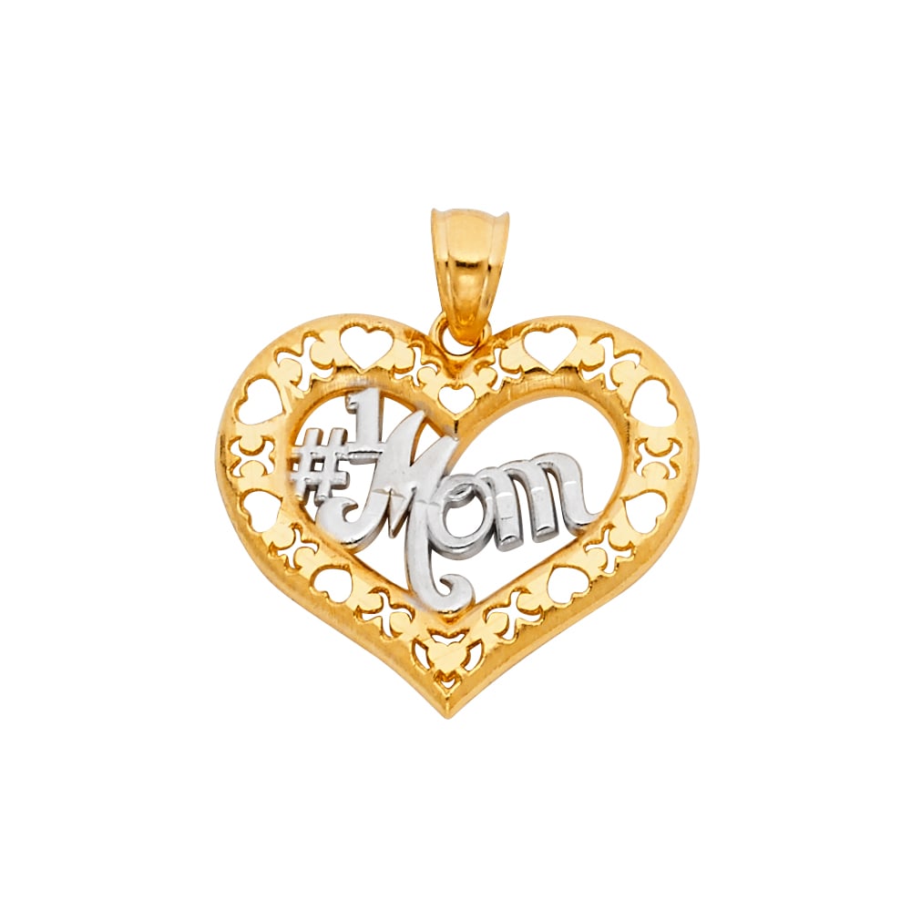 14K 2T MOM HEART PENDANT: 14K 2T Mom Heart Pendant Type: Pendant Material Type: 14k Gold Material Color: Two Tone Avg. Weight: 1.72 Gr. Size: Height : 20 mm,Width : 23 mm Accessories: None Notice: When purchasing p