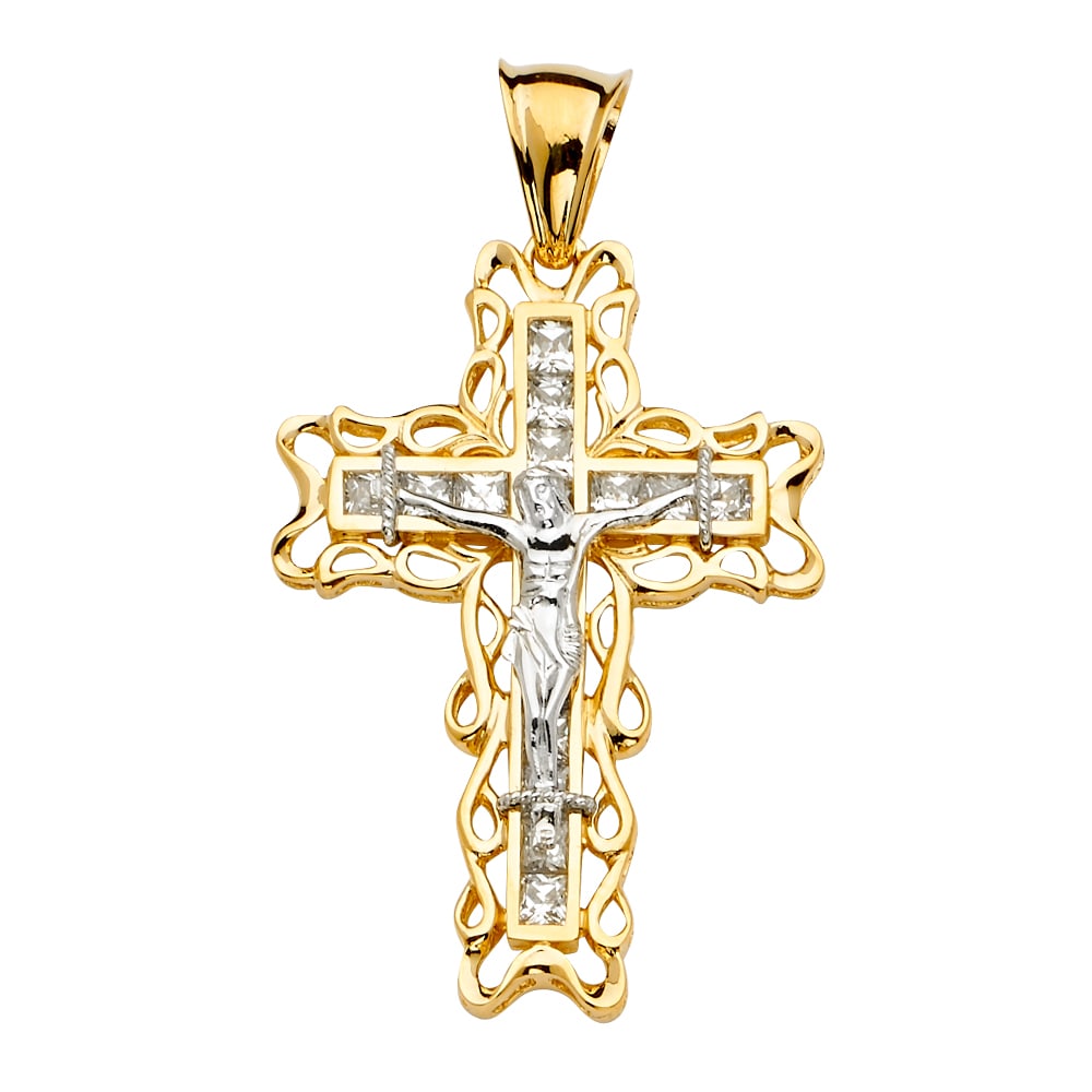 14K 2T CZ CRUCUFIX CROSS PENDANT (1 of 4)