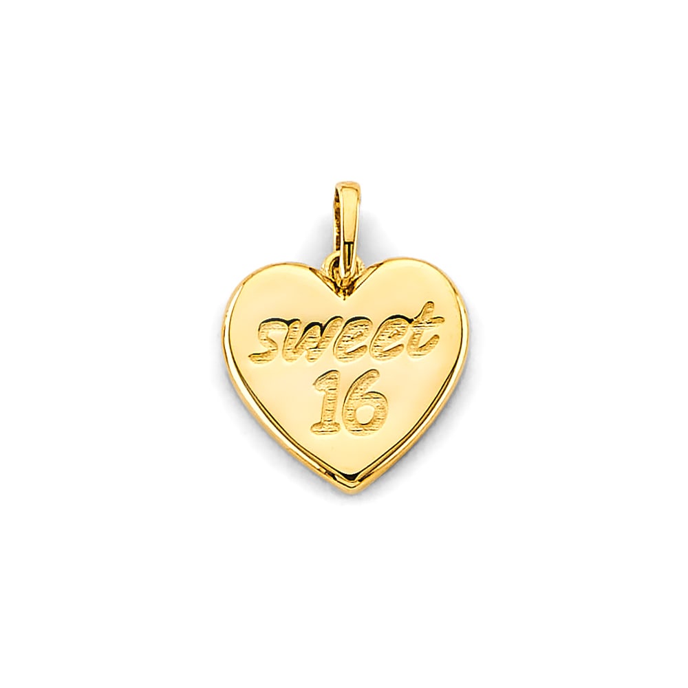 14KY HEART SWEET 16 YEARS PENDANT: 14KY Heart Sweet 16 Years Pendant Type: Pendant Material Type: 14k Gold Material Color: Yellow Avg. Weight: 1.92 Gr. Size: Height : 18 mm, Width : 15 mm Accessories: None Notice: When purc