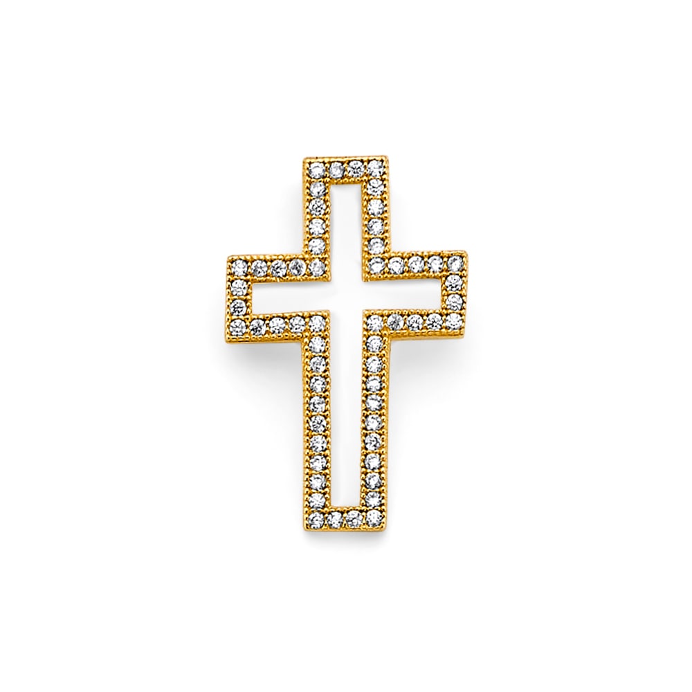 14KY OPEN CROSS PENDANT: 14KY Open Cross Pendant Type: Pendant Material Type: 14k Gold Material Color: Yellow Avg. Weight: 1.22 Gr. Size: Height : 25 mm, Width : 15 mm Accessories: None Notice: When purchasing pre