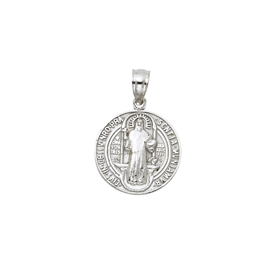 14KW SAN BENITI ROUND MEDAL: 14KW San Beniti Round Medal Type: Pendant Material Type: 14k Gold Material Color: White Avg. Weight: 1.89 Gr. Size: Height : 20 mm, Width : 15 mm Accessories: None Notice: When purchasing