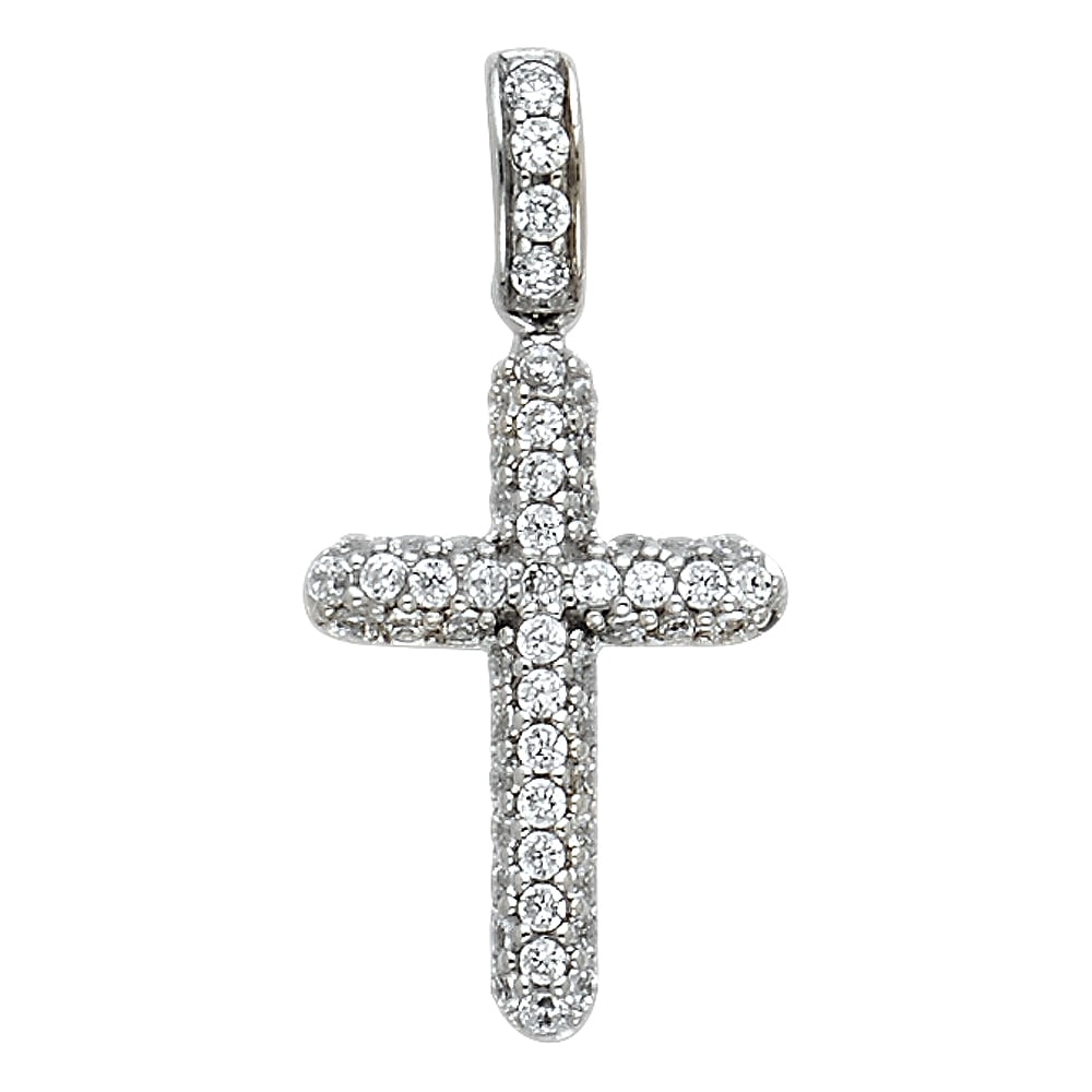 14KW CROSS CZ PENDANT: 14KW Cross CZ Pendant Type: Pendant Material Type: 14k Gold Material Color: White Avg. Weight: 1.15 Gr. Size: Height : 22 mm, Width : 11 mm Accessories: None Notice: When purchasing pre-owned goods,