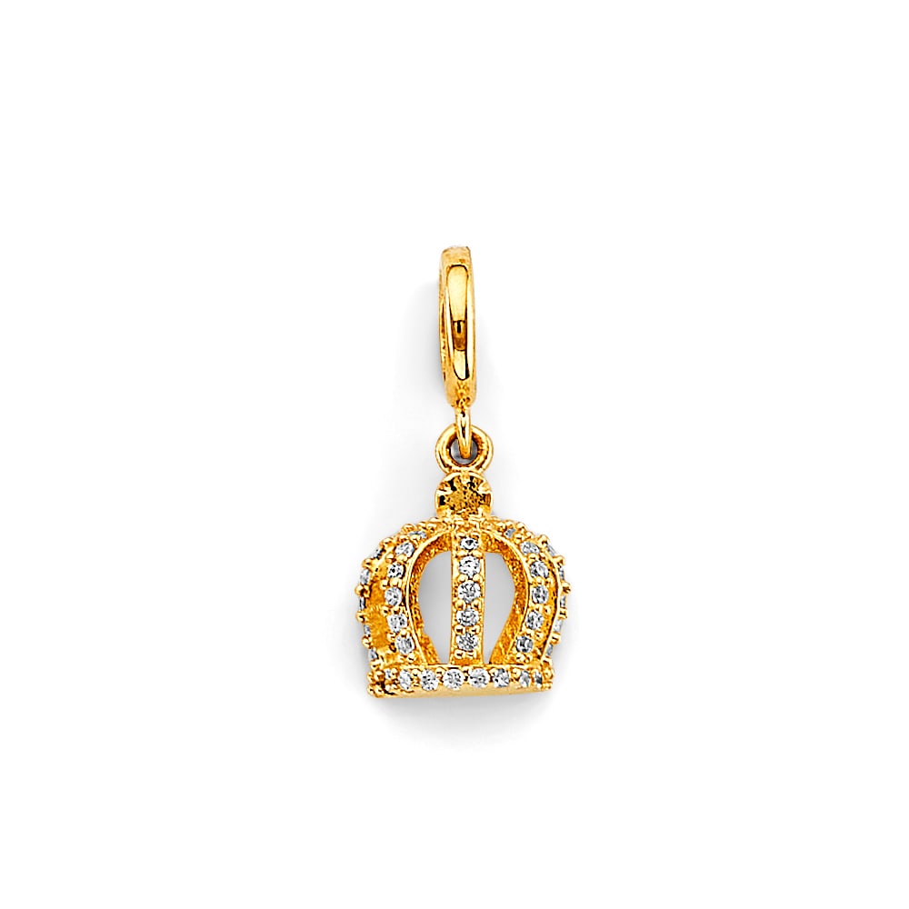 14KY CZ CROWN CHARM FOR MIX&MATCH BRACELET: 14KY CZ Crown Charm for Mix&Match Bracelet Type: Pendant Material Type: 14k Gold Material Color: Yellow Avg. Weight: 1.19 Gr. Size: Height : 20 mm, Width : 10 mm Accessories: None Notice: