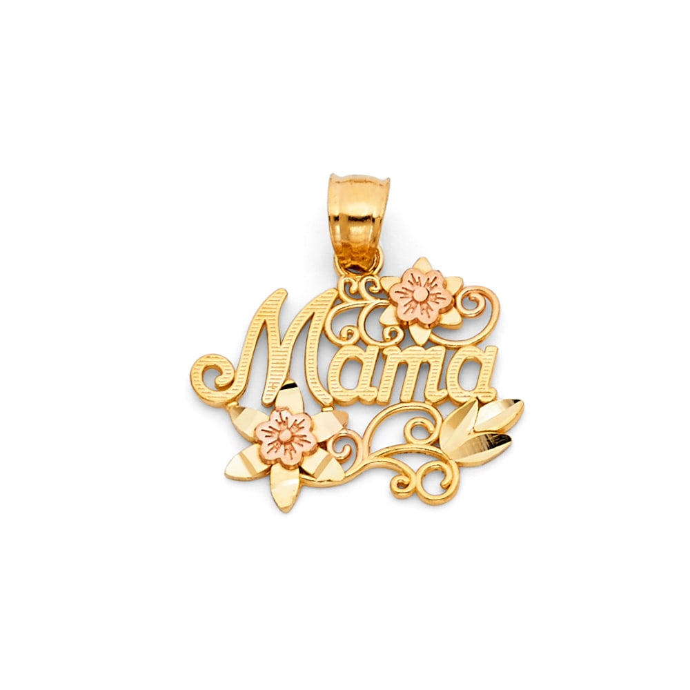 14K 2T MOM PENDANT: 14K 2T Mom Pendant Type: Pendant Material Type: 14k Gold Material Color: Two Tone Avg. Weight: 1.75 Gr. Size: Height : 20 mm,Width : 20 mm Accessories: None Notice: When purchasing pre-owned goods,