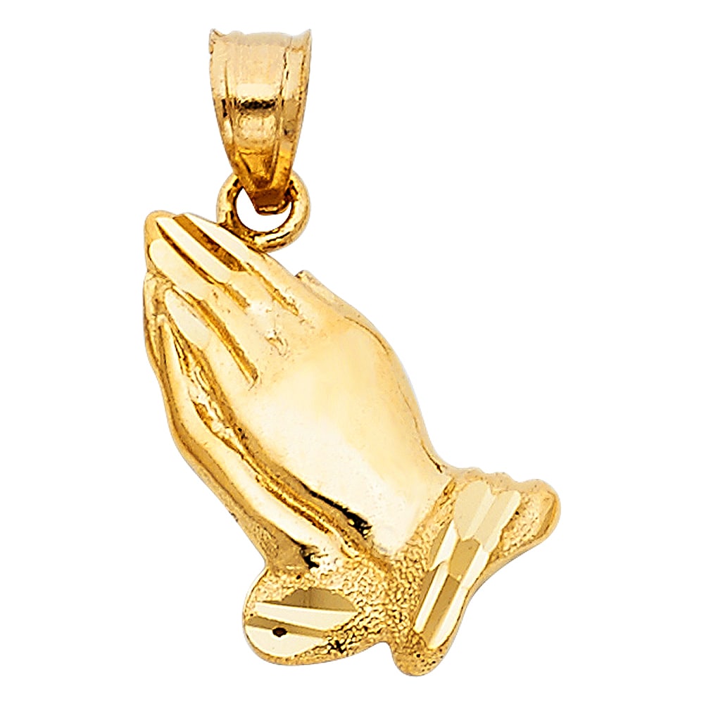 14KY PRAYING HAND PENDANT: 14KY Praying Hand Pendant Type: Pendant Material Type: 14k Gold Material Color: Yellow Avg. Weight: 1.56 Gr. Size: Height : 25 mm,Width : 15 mm Accessories: None Notice: When purchasing pr