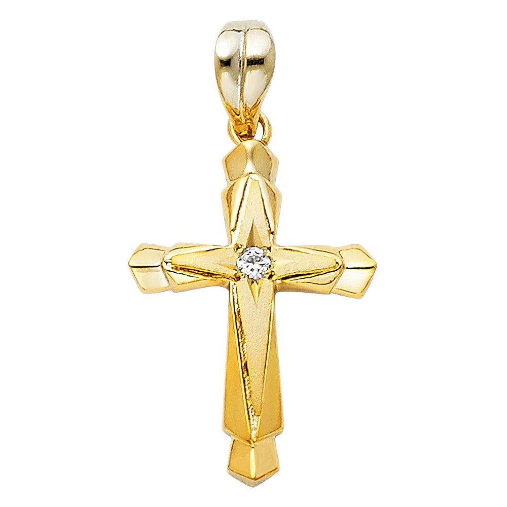 14KY CZ CROSS PENDANT: 14KY CZ Cross Pendant Type: Pendant Material Type: 14k Gold Material Color: Yellow Avg. Weight: 1.58 Gr. Size: Height : 22 mm Width : 16 mm Accessories: None Notice: When purchasing pre-ow