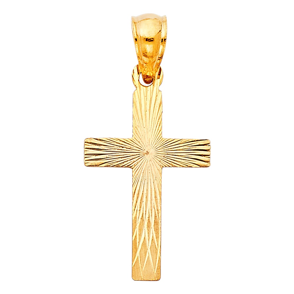 14KY CROSS STAMP PENDANT: 14KY Cross Stamp Pendant Type: Pendant Material Type: 14k Gold Material Color: Yellow Avg. Weight: 0.35 Gr. Size: Height : 20 mm,Width : 13 mm Accessories: None Notice: When purchasing pre