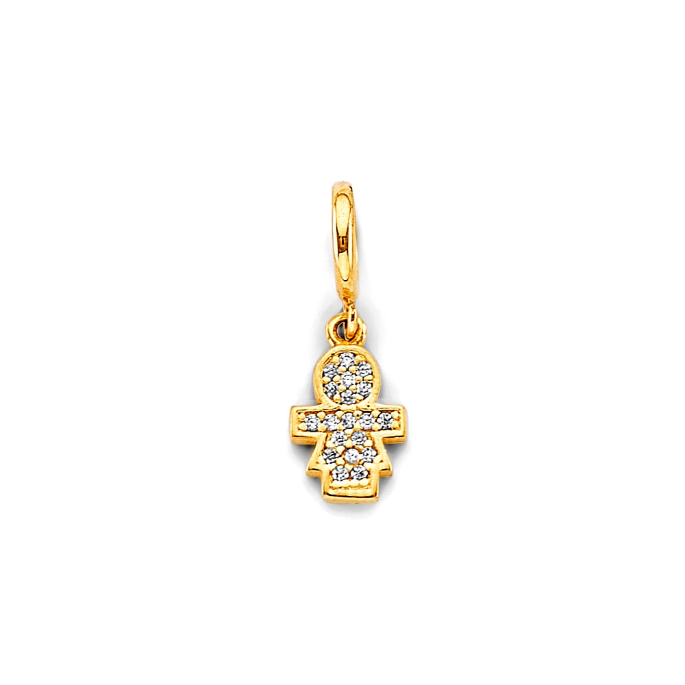 14K 2T CZ GIRL CHARM FOR MIX&MATCH BRACELET: 14K 2T CZ Girl Charm for Mix&Match Bracelet Type: Pendant Material Type: 14k Gold Material Color: Two Tone Avg. Weight: 1.09 Gr. Size: Height : 20 mm, Width : 7 mm Accessories: None Notice