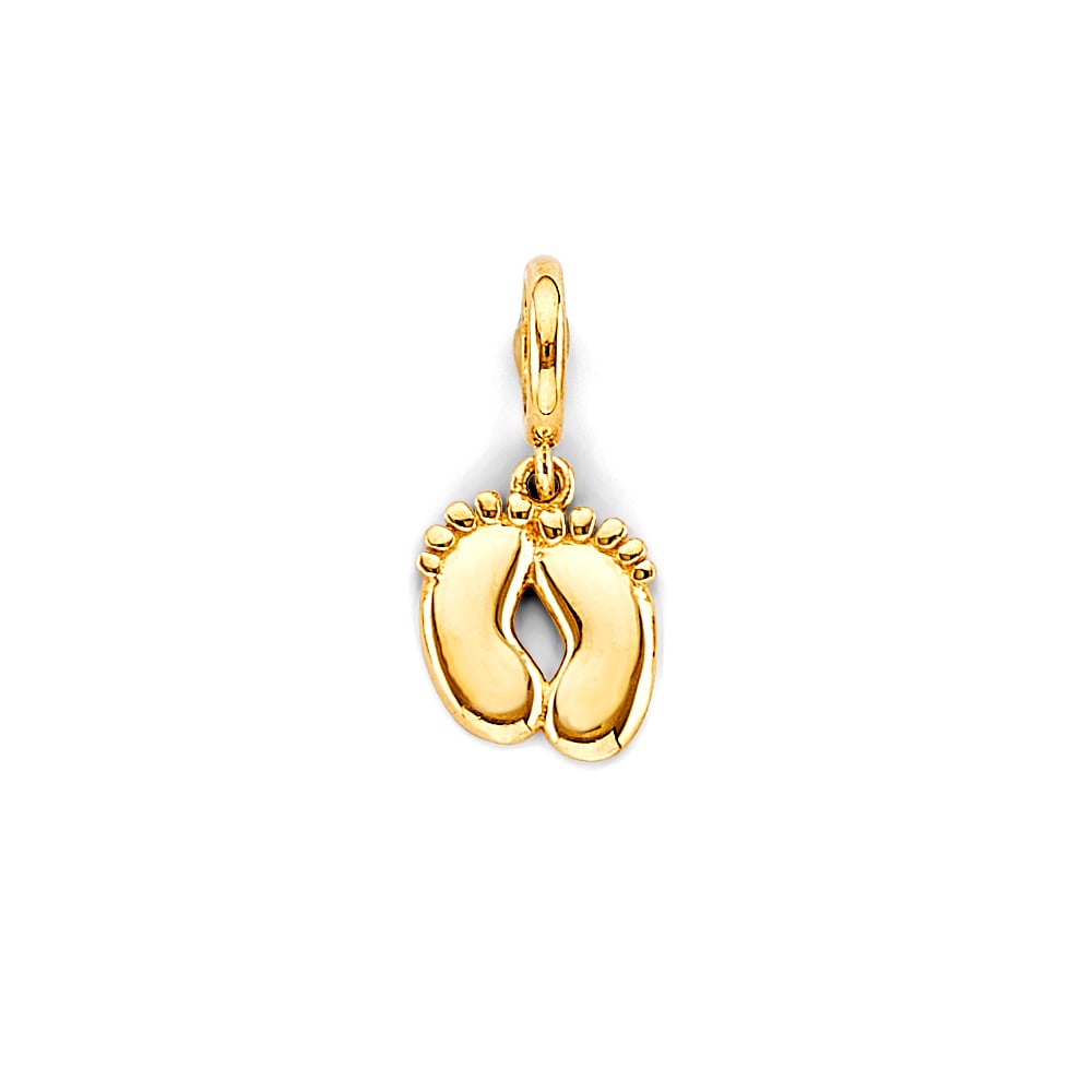 14KY FOOTPRINTS CHARM FOR MIX&MATCH BRACELET: 14KY Footprints Charm for Mix&Match Bracelet Type: Pendant Material Type: 14k Gold Material Color: Yellow Avg. Weight: 1 Gr. Size: Height : 18 mm, Width : 10 mm Accessories: None Notice: W