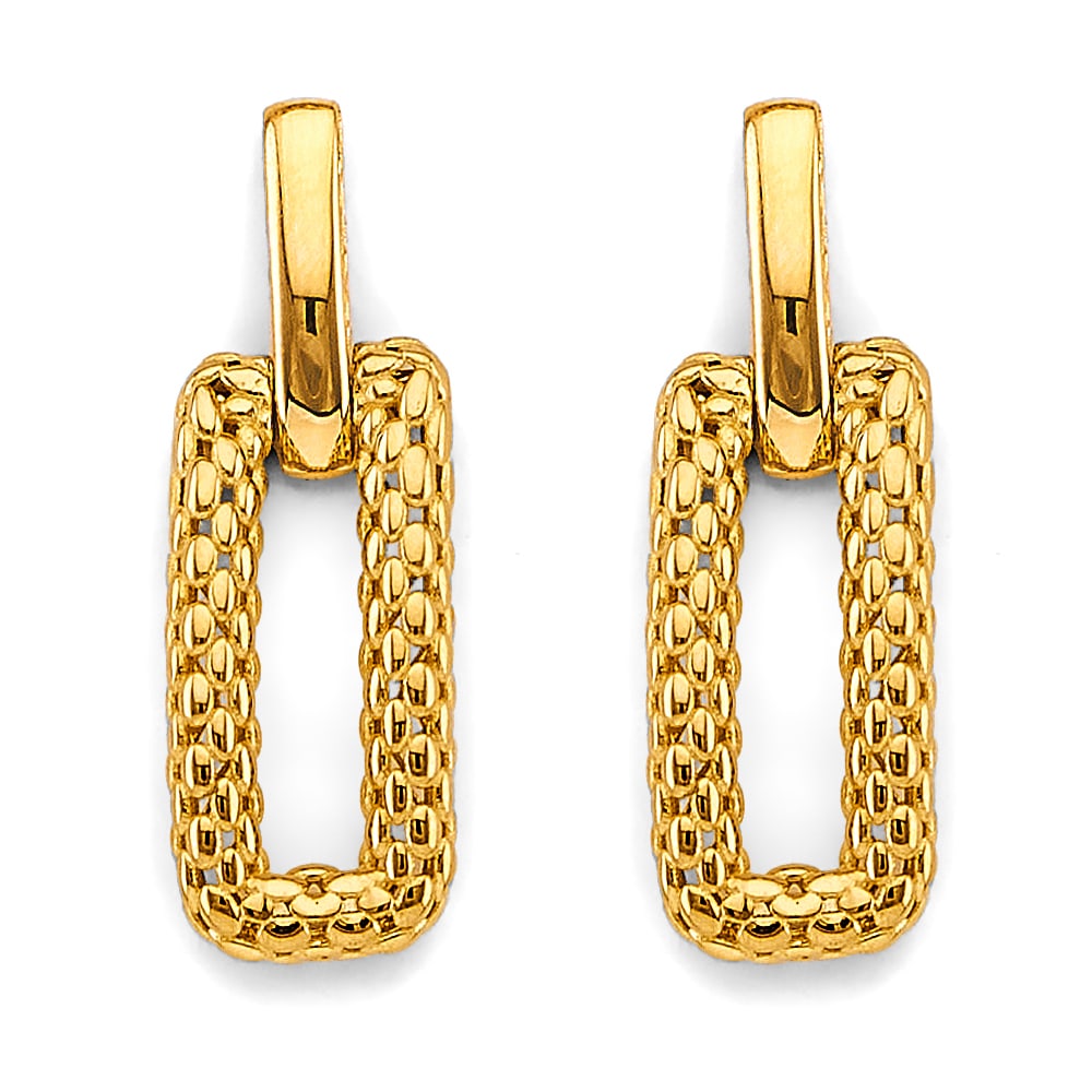 14KY FANCY MESH DESIGN PENDANT: 14KY Fancy Mesh Design Pendant Type: Pendant Material Type: 14k Gold Material Color: Yellow Avg. Weight: 2.05 Gr. Size: Height : 33 mm, Width : 10 mm Accessories: None Notice: When purchas